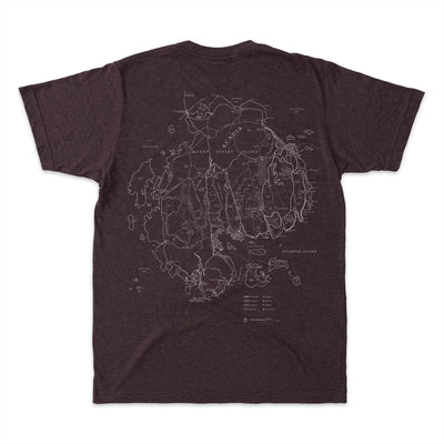 Acadia Line Map and Compass Short Sleeve Unisex Tee in Wine Heather