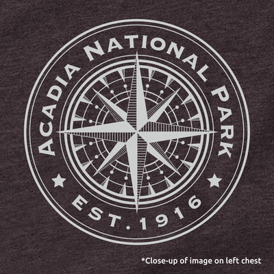 Acadia Line Map and Compass Short Sleeve Unisex Tee in Wine Heather