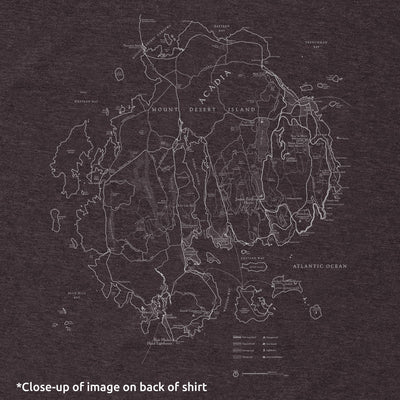 Acadia Line Map and Compass Short Sleeve Unisex Tee in Wine Heather