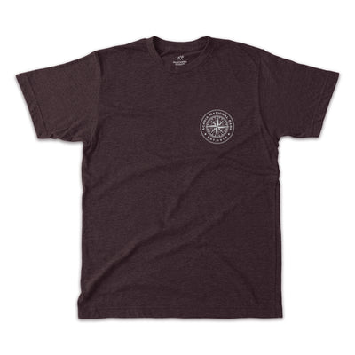 Acadia Line Map and Compass Short Sleeve Unisex Tee in Wine Heather
