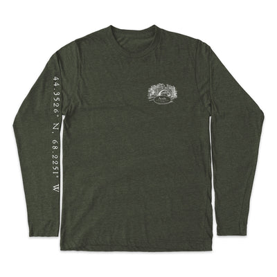 Acadia National Park Line Map Long-Sleeve Unisex Tee in Artichoke