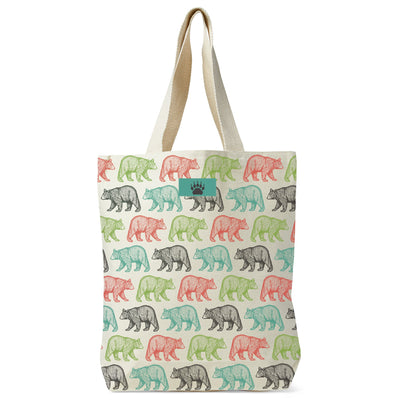 Black Bear Pattern Recycled Canvas Tote Bag