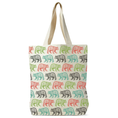 Black Bear Pattern Recycled Canvas Tote Bag