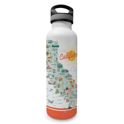 California State Illustrated Map Insulated Water Bottle in White