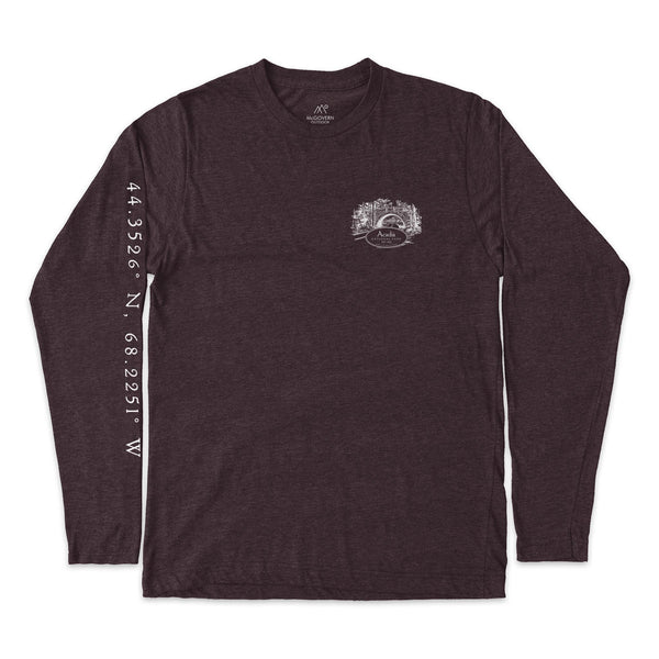 Acadia Line Map and Cartouche Long-Sleeve Unisex Tee - McGovern Outdoor