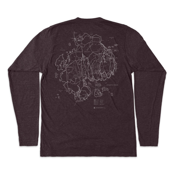 Acadia Line Map and Cartouche Long-Sleeve Unisex Tee - McGovern Outdoor
