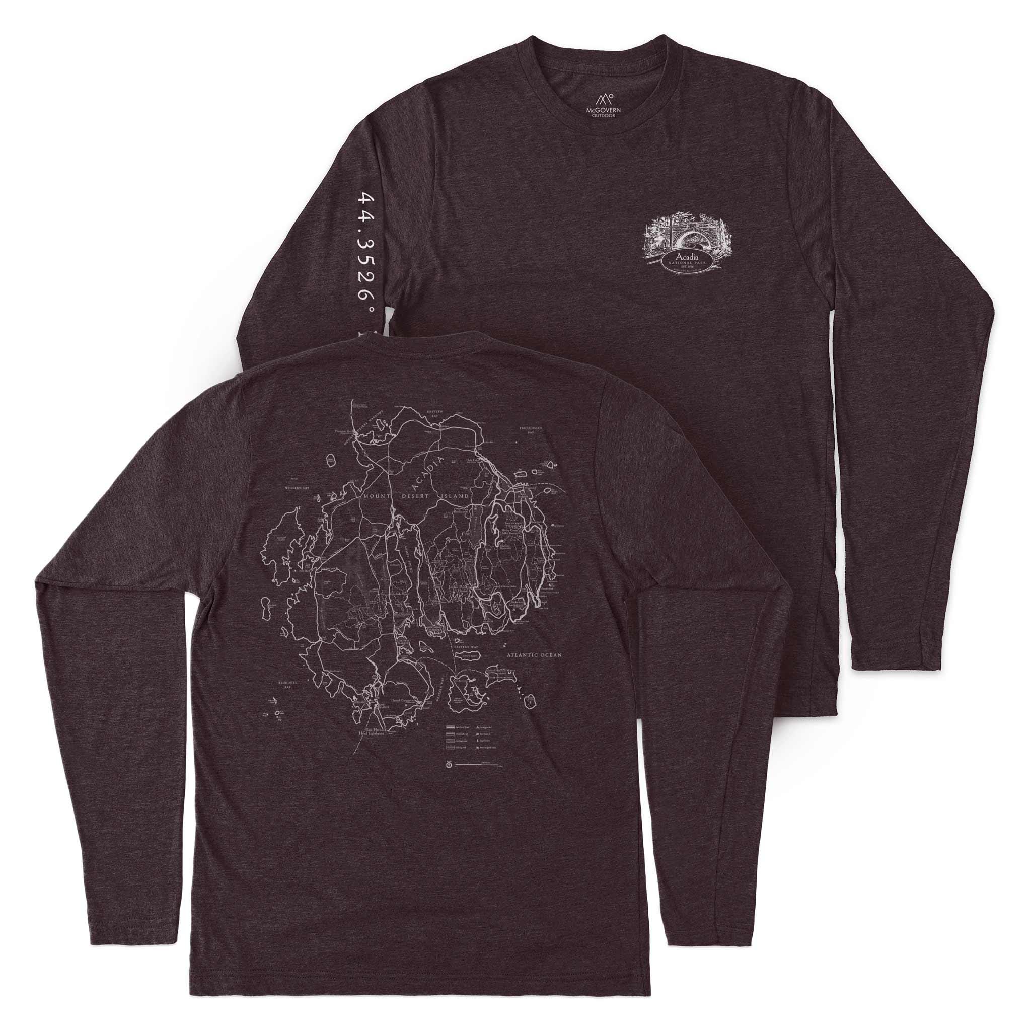 Acadia Line Map and Cartouche Long-Sleeve Unisex Tee