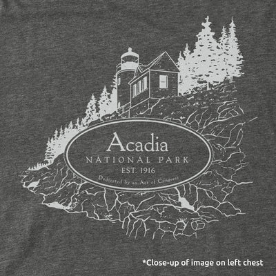 Acadia Line Map and Cartouche Long-Sleeve Unisex Tee in Shadow Grey