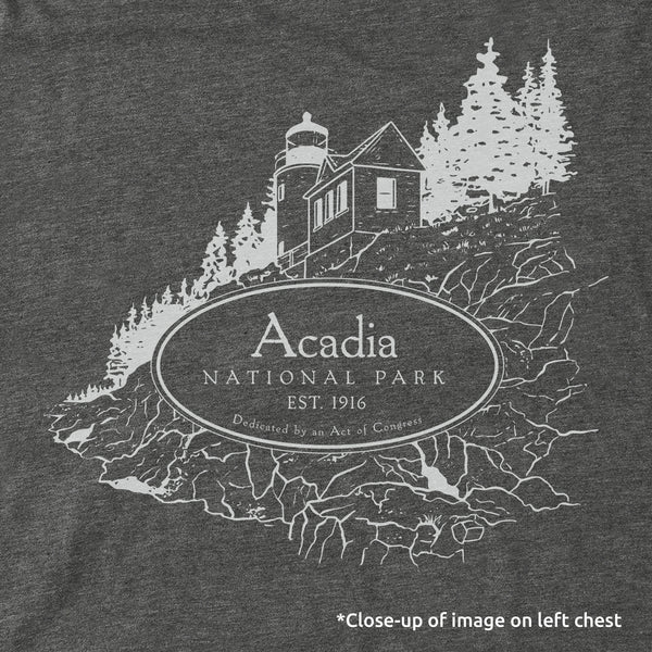 Acadia Line Map and Cartouche Long-Sleeve Unisex Tee in Shadow Grey