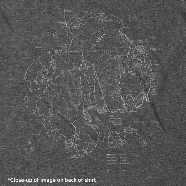 Acadia Line Map and Cartouche Long-Sleeve Unisex Tee in Shadow Grey