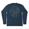 Acadia Line Map and Compass Long Sleeve Unisex Tee in Navy Heather
