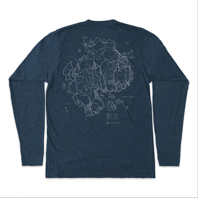 Acadia Line Map and Compass Long Sleeve Unisex Tee in Navy Heather