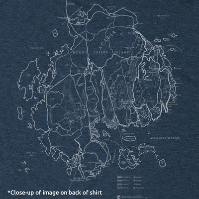 Acadia Line Map and Compass Long Sleeve Unisex Tee in Navy Heather