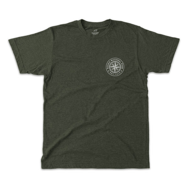 Acadia Line Map and Compass Short-Sleeve Unisex Tee in Artichoke