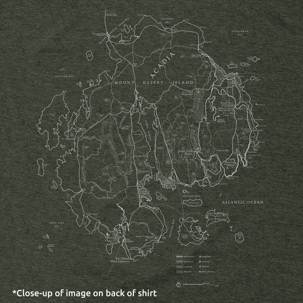 Acadia Line Map and Compass Short-Sleeve Unisex Tee in Artichoke
