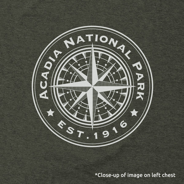 Acadia Line Map and Compass Short-Sleeve Unisex Tee in Artichoke
