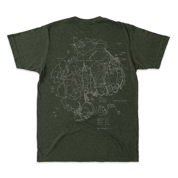 Acadia Line Map and Compass Short-Sleeve Unisex Tee in Artichoke