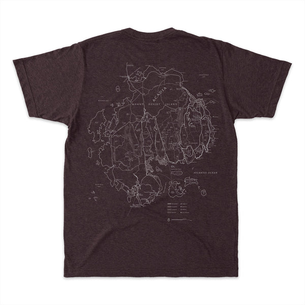 Acadia Line Map and Compass Short Sleeve Unisex Tee in Wine Heather - McGovern Outdoor