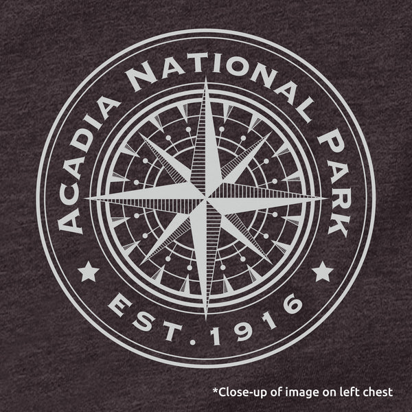 Acadia Line Map and Compass Short Sleeve Unisex Tee in Wine Heather - McGovern Outdoor