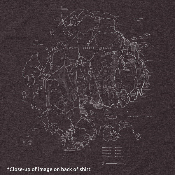Acadia Line Map and Compass Short Sleeve Unisex Tee in Wine Heather - McGovern Outdoor