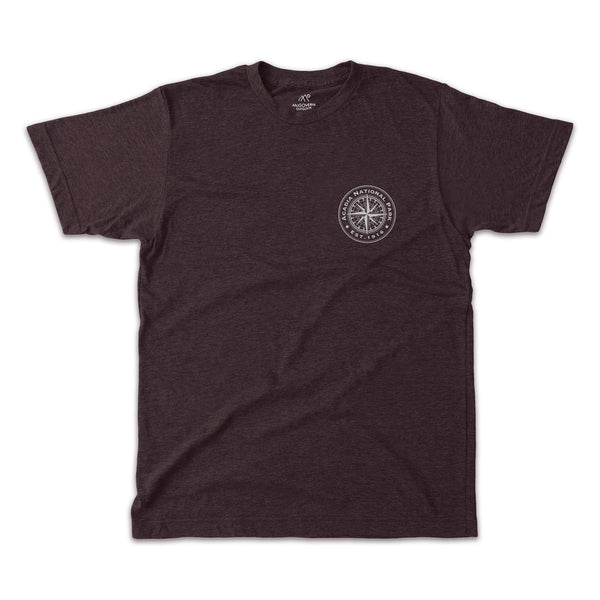 Acadia Line Map and Compass Short Sleeve Unisex Tee in Wine Heather - McGovern Outdoor
