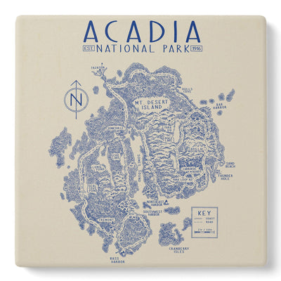 Acadia National Park Blueprint Map Coaster