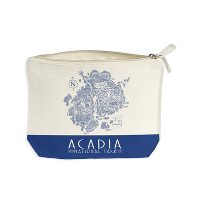 Acadia National Park Blueprint Map Recycled Canvas Zip Pouch