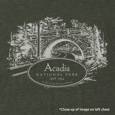 Acadia National Park Line Map Long-Sleeve Unisex Tee in Artichoke