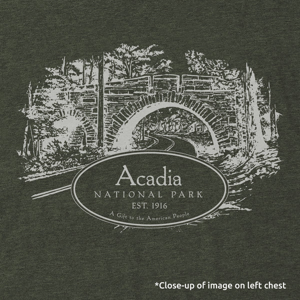 Acadia National Park Line Map Long-Sleeve Unisex Tee in Artichoke