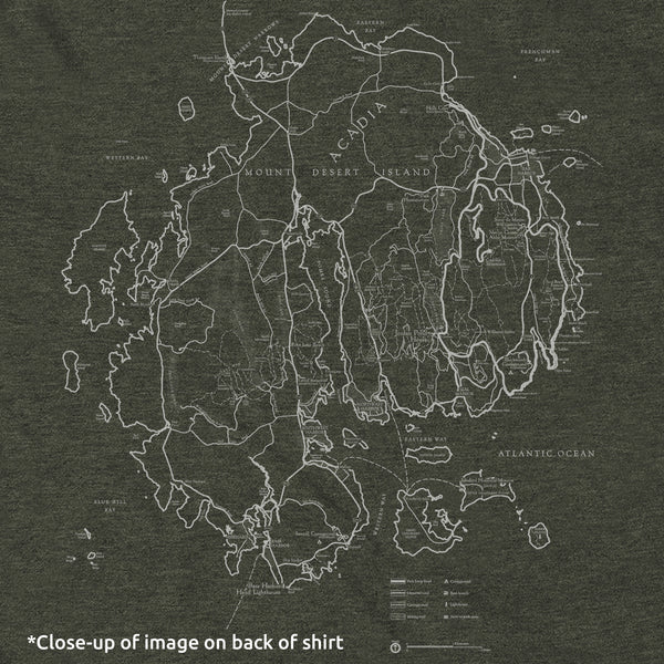Acadia National Park Line Map Long-Sleeve Unisex Tee in Artichoke