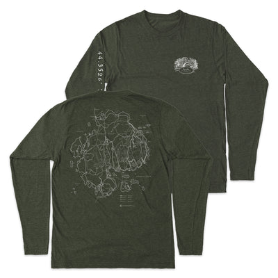 Acadia National Park Line Map Long-Sleeve Unisex Tee in Artichoke