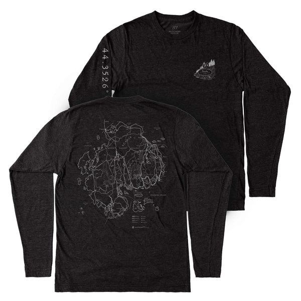 Acadia National Park Map Unisex Long-Sleeve Tee in Black