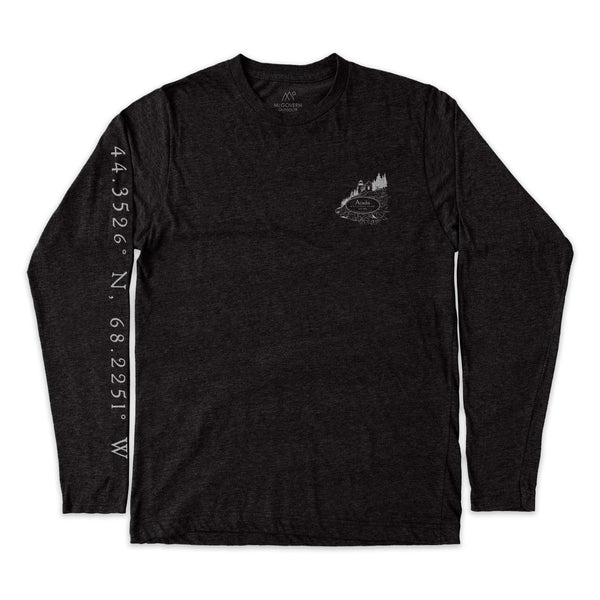 Acadia National Park Map Unisex Long-Sleeve Tee in Black