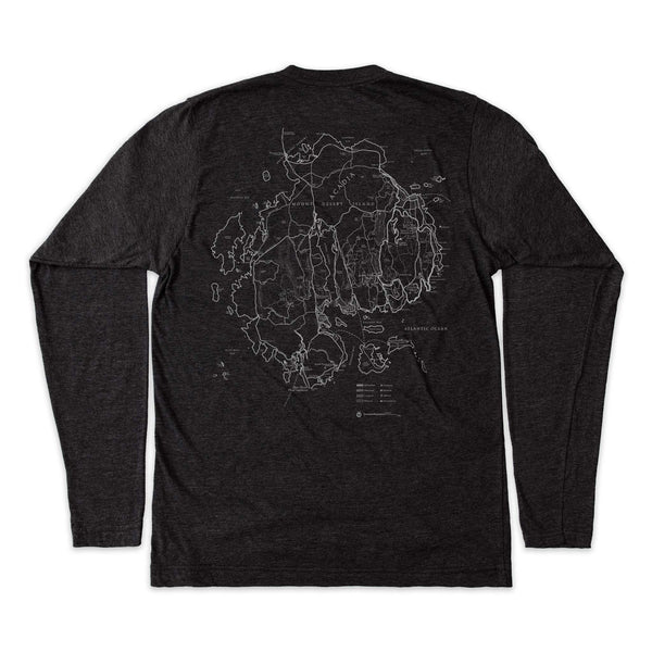 Acadia National Park Map Unisex Long-Sleeve Tee in Black
