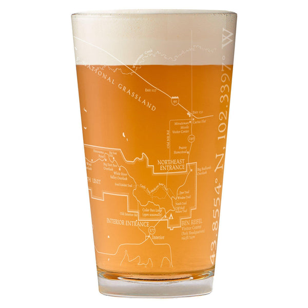 Badlands National Park Map Pint Glass