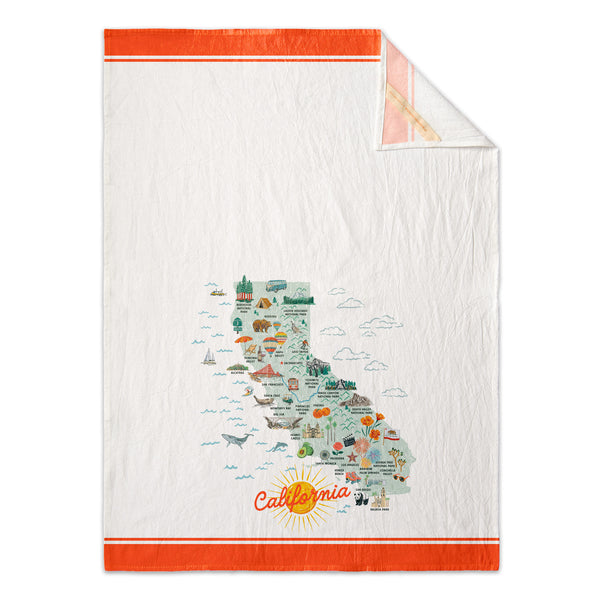 California State Illustrated Map Flour Sack Towel