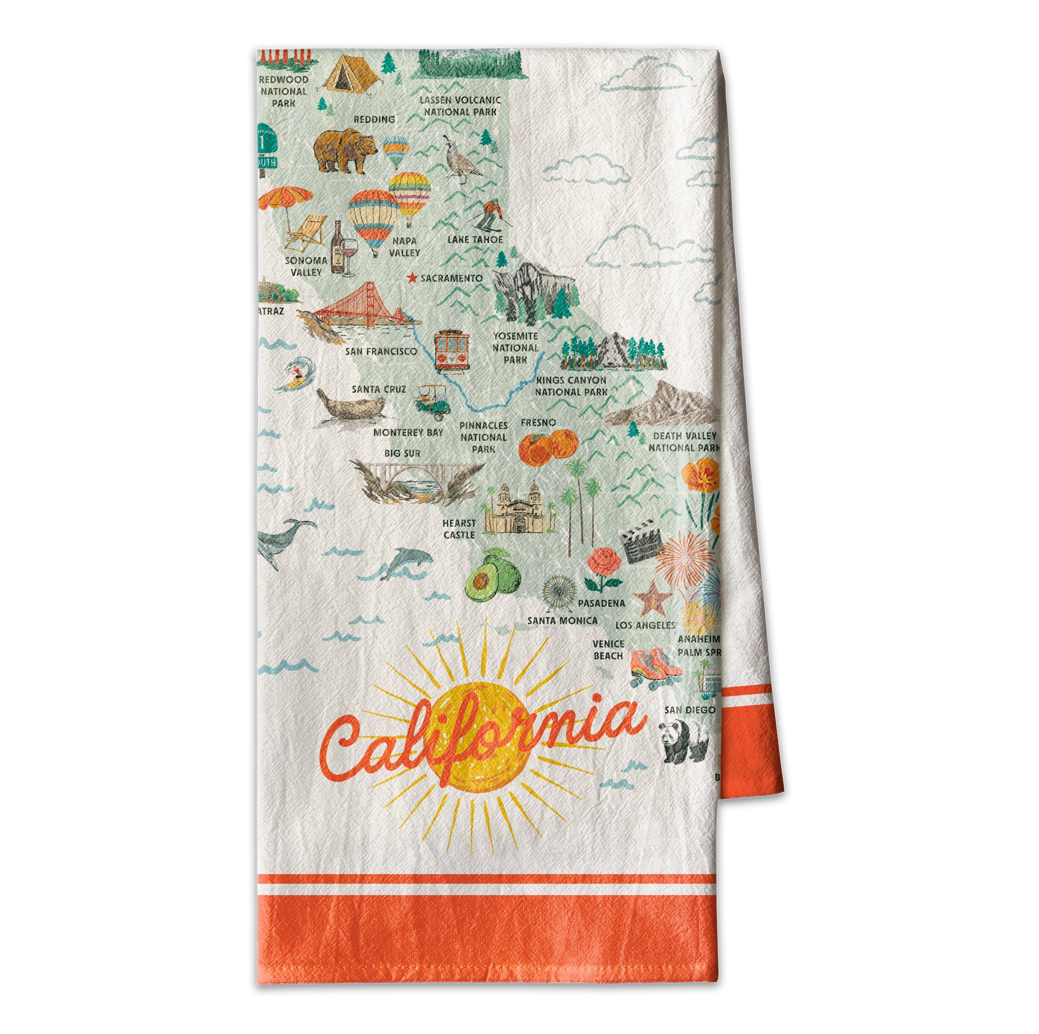 California State Illustrated Map Flour Sack Towel