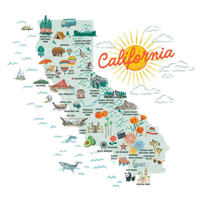 California State Illustrated Map Insulated Water Bottle in White