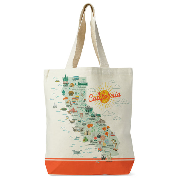 California State Illustrated Map Recycled Canvas Tote Bag