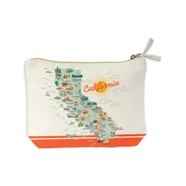 California State Illustrated Map Recycled Canvas Zip Pouch