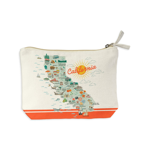 California State Illustrated Map Recycled Canvas Zip Pouch