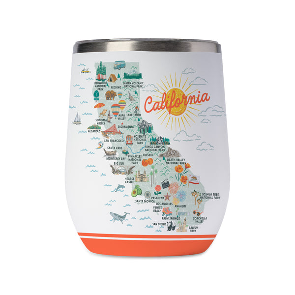 California State Illustrated Map Wine Tumbler in White