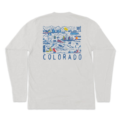 Colorado State Illustrated Map Long-Sleeve Unisex Tee in Natural