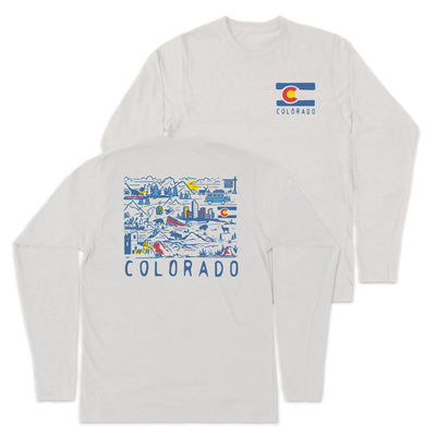 Colorado State Illustrated Map Long-Sleeve Unisex Tee in Natural