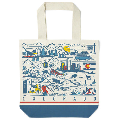 Colorado State Illustrated Map Recycled Canvas Tote Bag