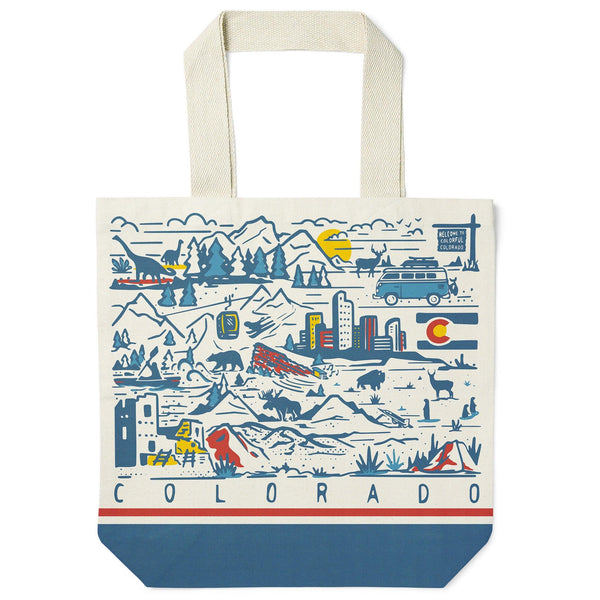 Colorado State Illustrated Map Recycled Canvas Tote Bag