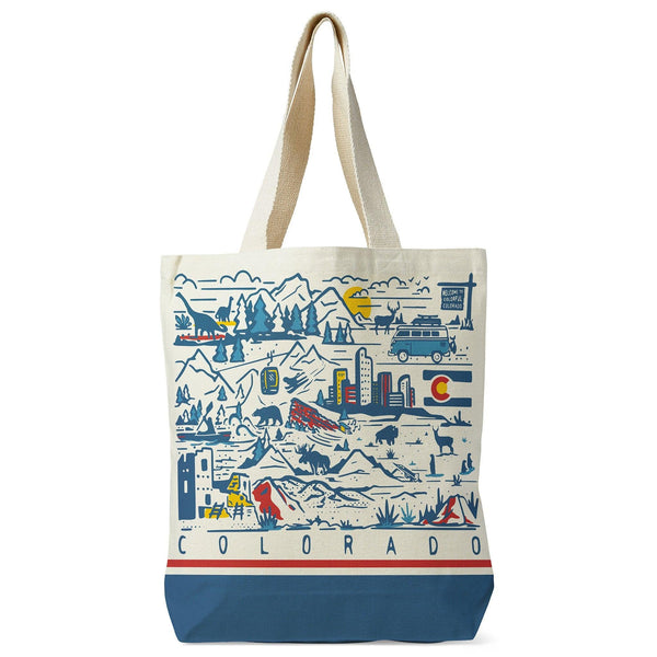 Colorado State Illustrated Map Recycled Canvas Tote Bag
