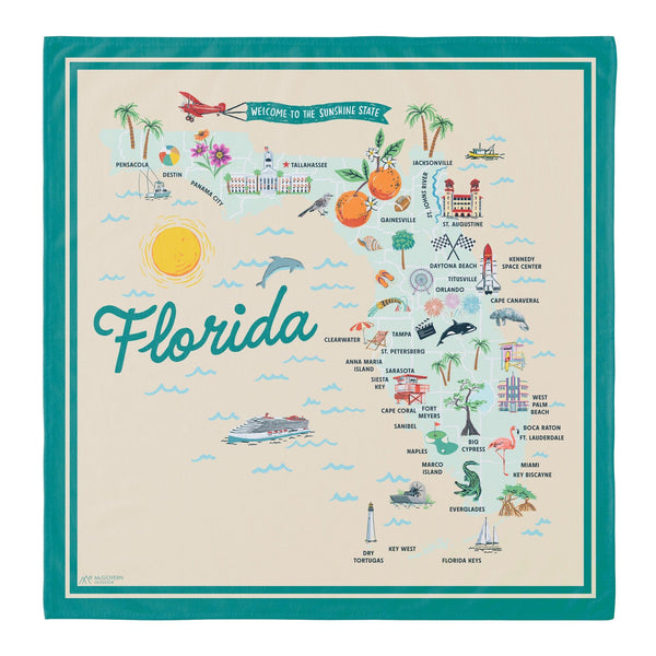 Florida State Illustrated Map Cotton Bandana