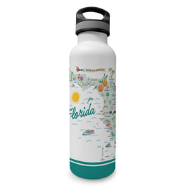 Florida State Illustrated Map Insulated Water Bottle in White