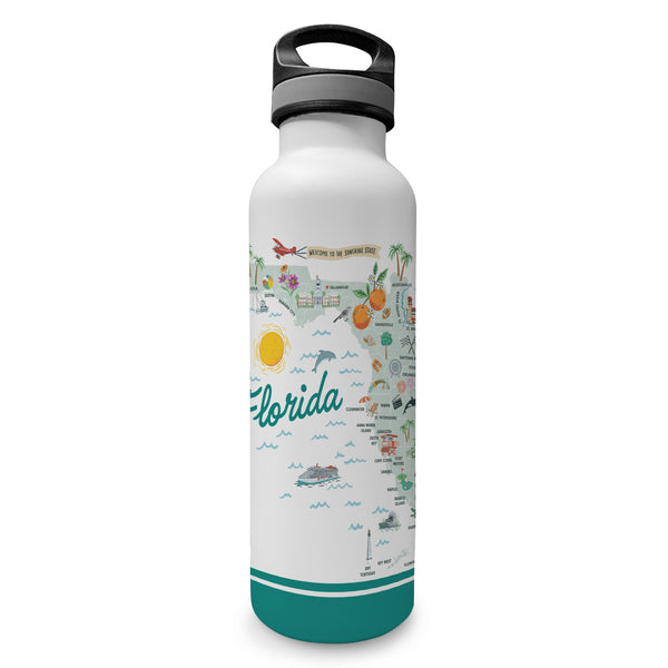 Florida State Illustrated Map Insulated Water Bottle in White